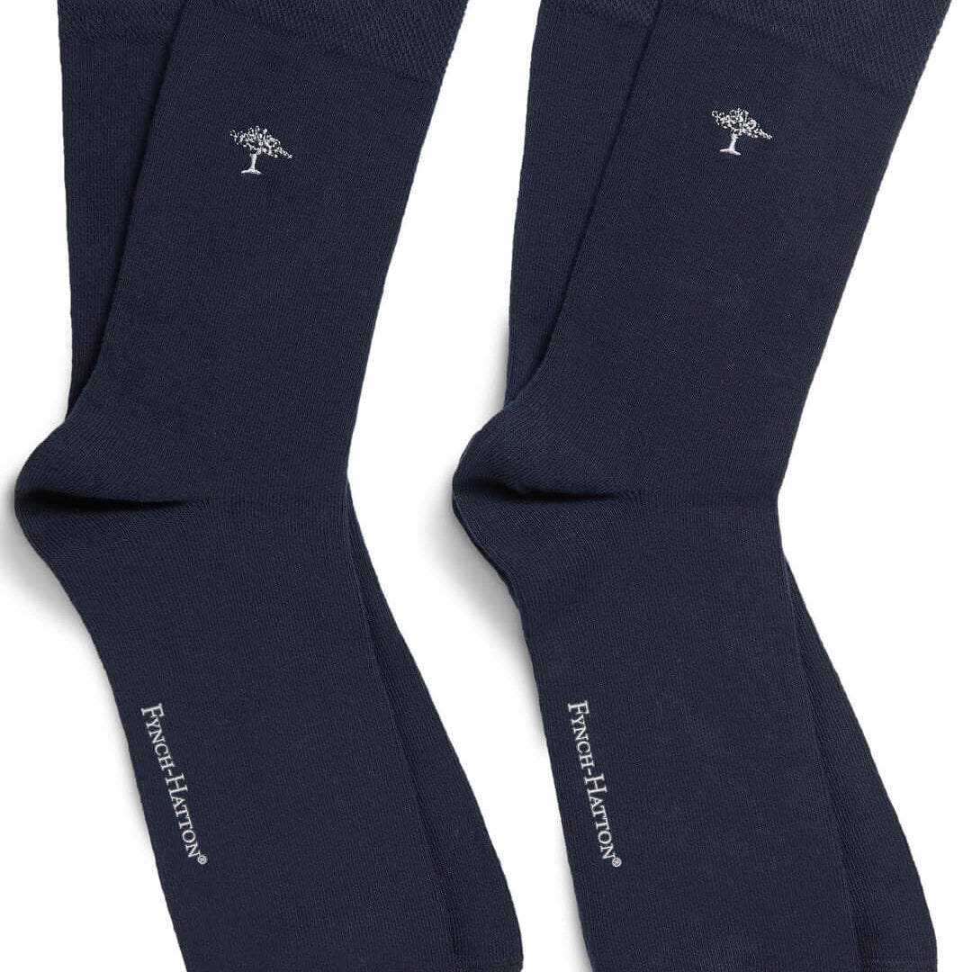 Fynch Hatton 2 Pack Cotton Socks Logo Embroidery - Navy