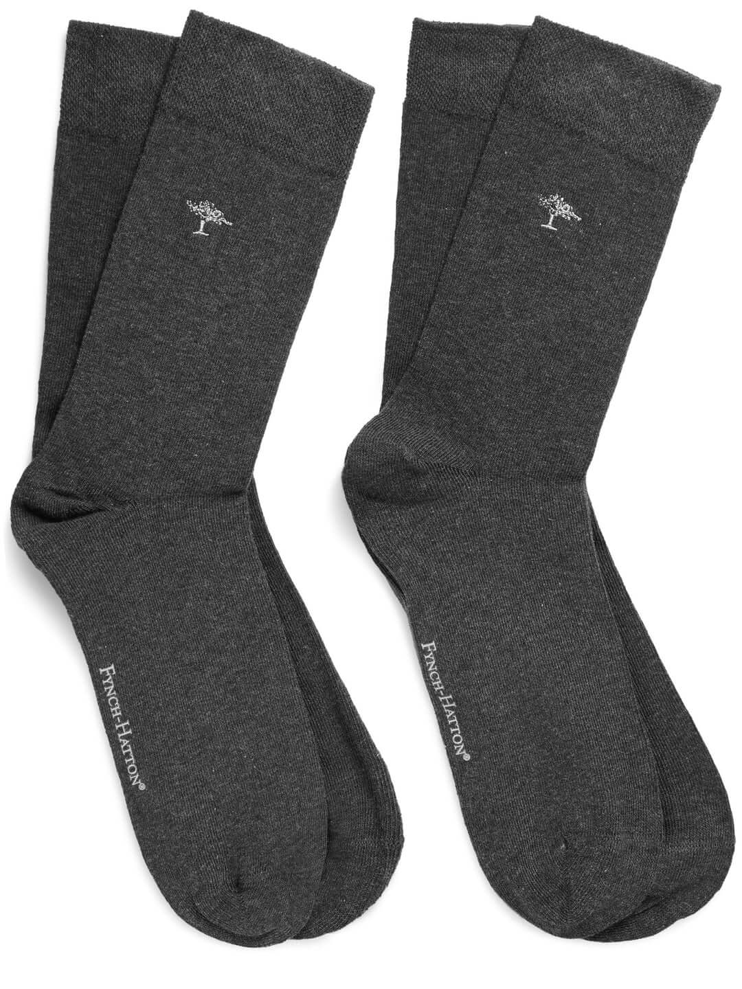 Fynch Hatton 2 Pack Cotton Socks Logo Embroidery - Anthracite