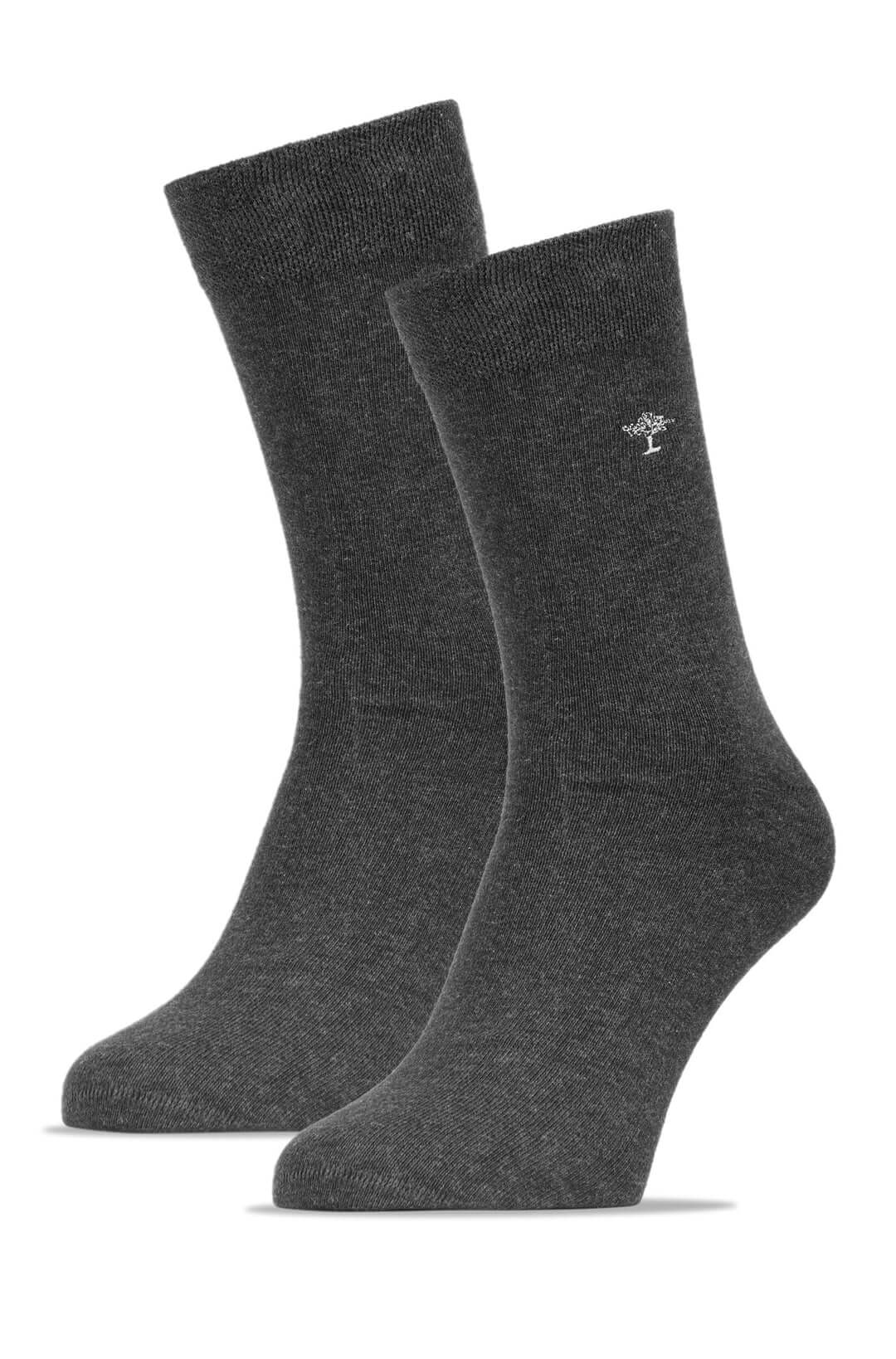 Fynch Hatton 2 Pack Cotton Socks Logo Embroidery - Anthracite