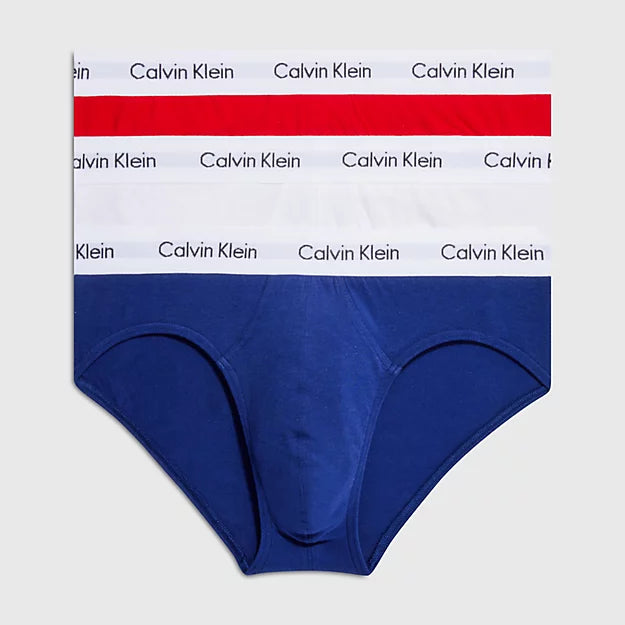 Calvin Klein 3 Pack Cotton Stretch – Hip Briefs ( White / Red / Navy )