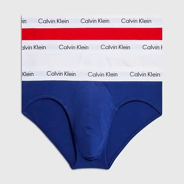 Calvin Klein 3 Pack Cotton Stretch – Hip Briefs ( White / Red / Navy )