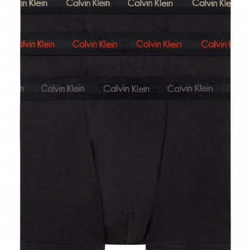Calvin Klein 3 Pack Cotton Stretch Trunks -Black with Coloured Logos
