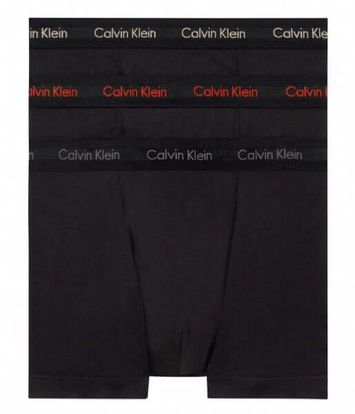 Calvin Klein 3 Pack Cotton Stretch Trunks -Black with Coloured Logos