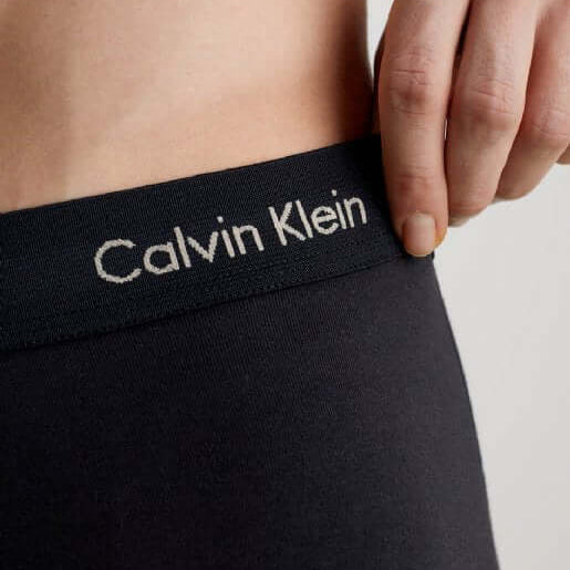 Calvin Klein 3 Pack Cotton Stretch Trunks -Black with Coloured Logos