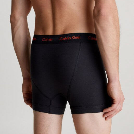 Calvin Klein 3 Pack Cotton Stretch Trunks -Black with Coloured Logos