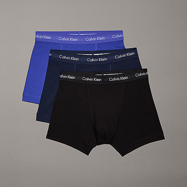 Calvin Klein 3 Pack Cotton Stretch - Normal Rise Trunks - Black / Blue / Navy