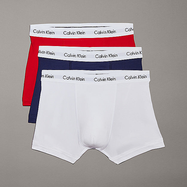 Calvin Klein 3 Pack Cotton Stretch - Normal Rise Trunks ( White / Red / Navy )