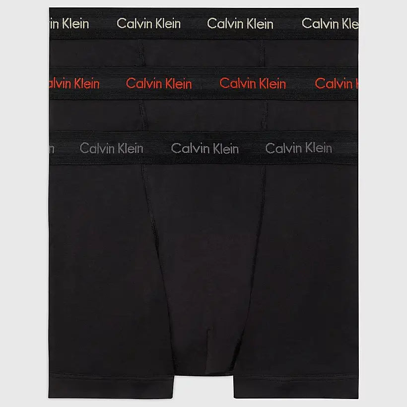 Calvin Klein 3 Pack Cotton Stretch Trunks -Black with Coloured Logos