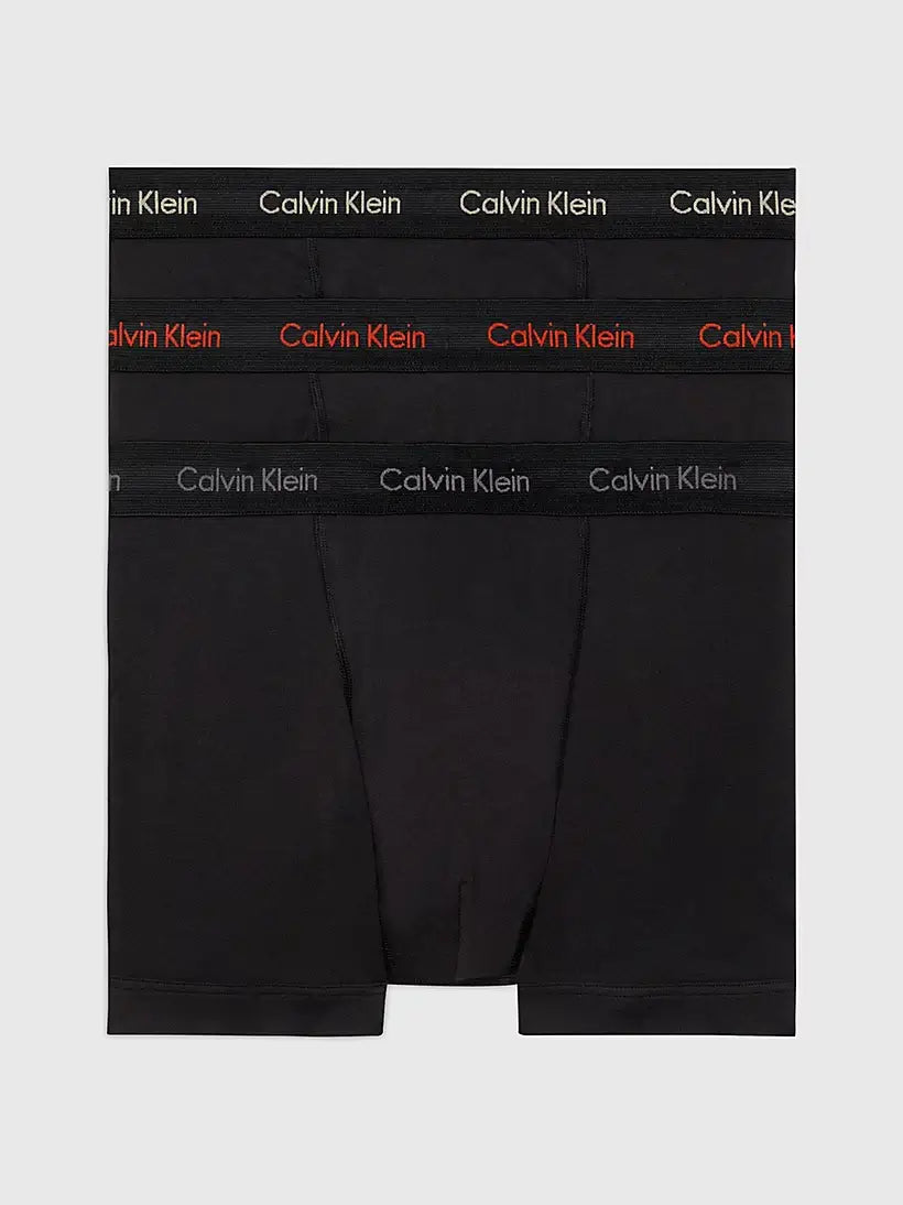Calvin Klein 3 Pack Cotton Stretch Trunks -Black with Coloured Logos