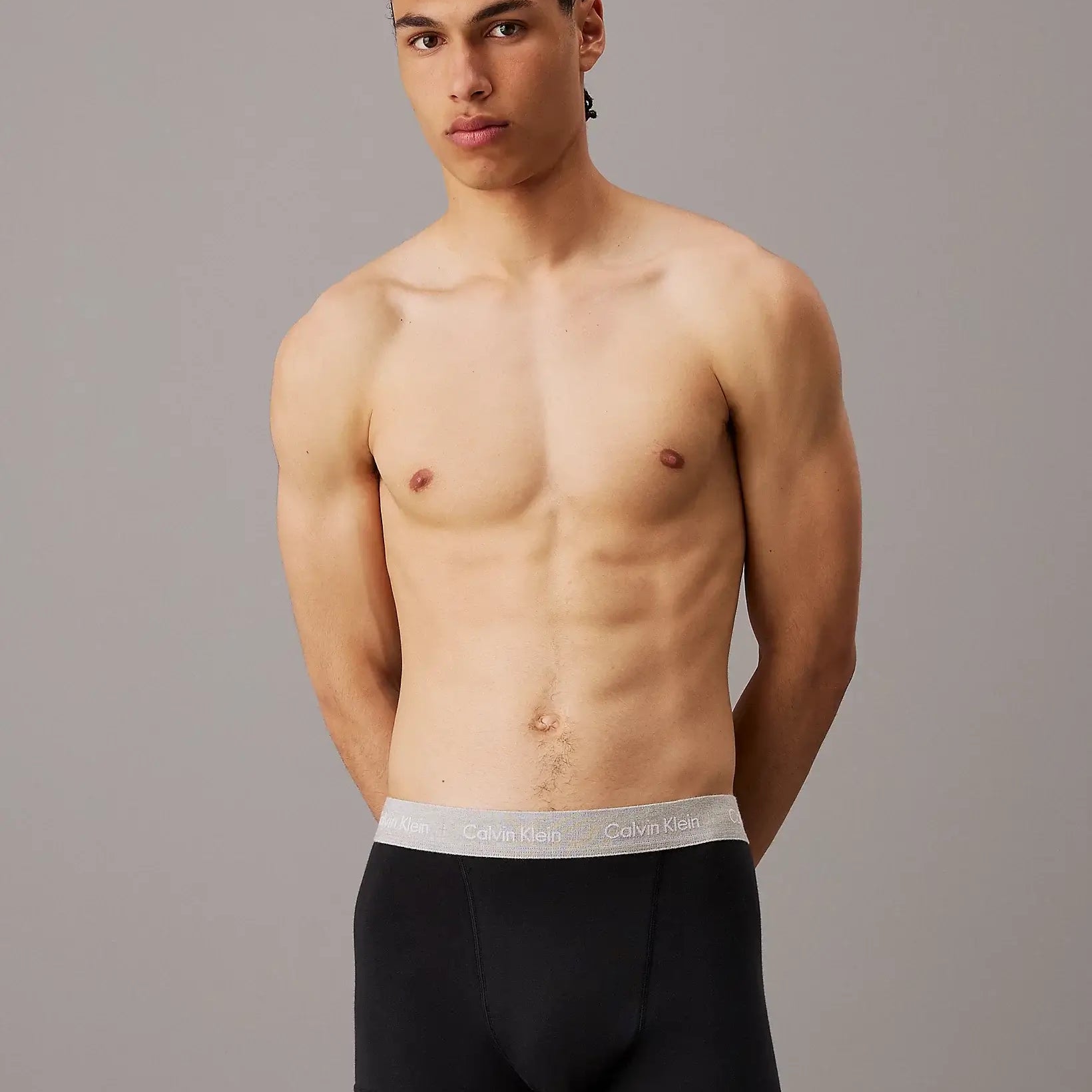 Calvin Klein 3 Pack Cotton Stretch Trunks, Black - Coloured Waistbands