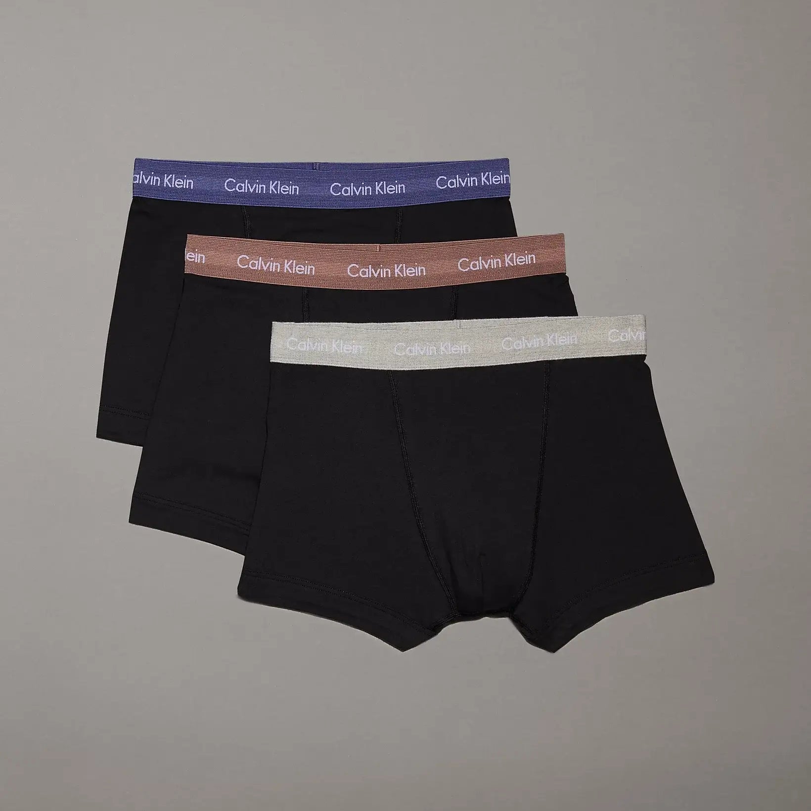 Calvin Klein 3 Pack Cotton Stretch Trunks, Black - Coloured Waistbands