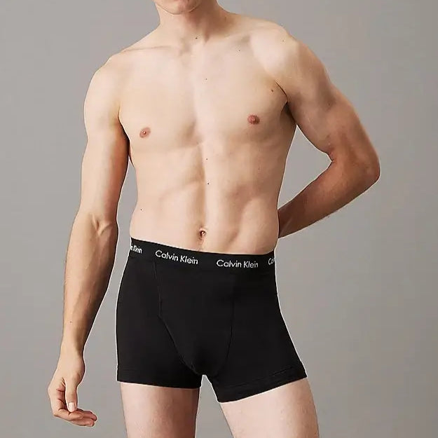 Calvin Klein 3 Pack Cotton Stretch Trunks, B- Black, Shade, Slate Turq Wbs