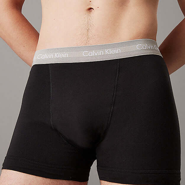 Calvin Klein 3 Pack Cotton Stretch Trunks, Black - Coloured Waistbands