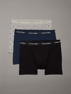 Calvin Klein 3 Pack Cotton Stretch Trunks, Black / Blue / Grey Print