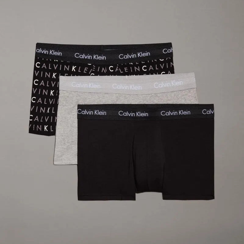 Calvin Klein 3 Pack Cotton Stretch – Low Rise Trunks - Black/Grey Heather/Subdued Logo
