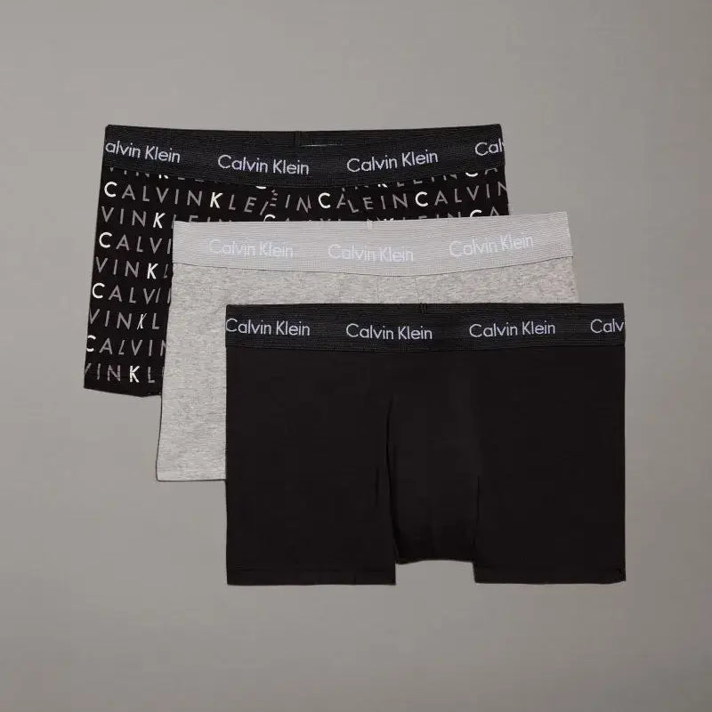 Calvin Klein 3 Pack Cotton Stretch – Low Rise Trunks - Black/Grey Heather/Subdued Logo