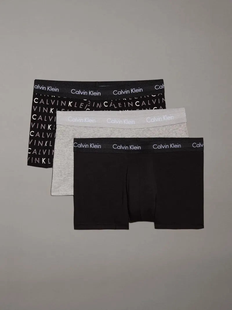 Calvin Klein 3 Pack Cotton Stretch – Low Rise Trunks - Black/Grey Heather/Subdued Logo