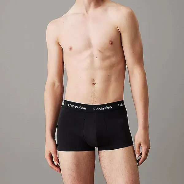 Calvin Klein 3 Pack Low Rise Trunks Cotton Stretch - Black, Hemisphere Blue, Ash