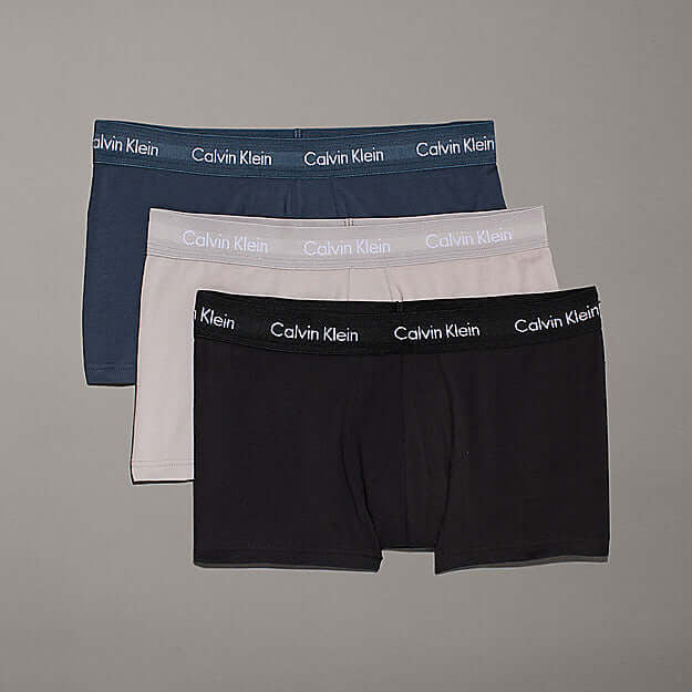 Calvin Klein 3 Pack Low Rise Trunks Cotton Stretch - Black, Hemisphere Blue, Ash
