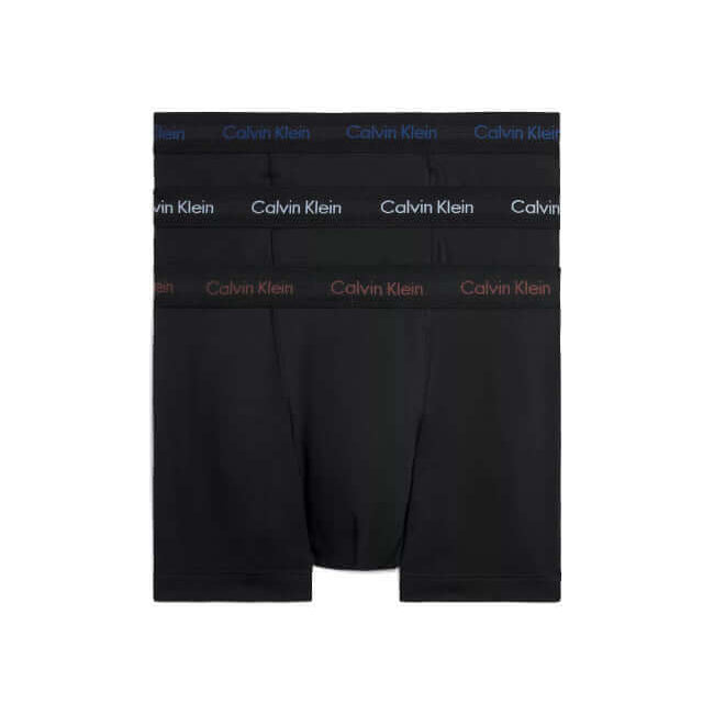 Calvin Klein 3 Pack Cotton Stretch Trunks -B- Marron, Skyway, Navy Logos