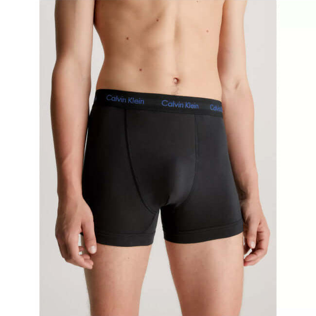 Calvin Klein 3 Pack Cotton Stretch Trunks -B- Marron, Skyway, Navy Logos