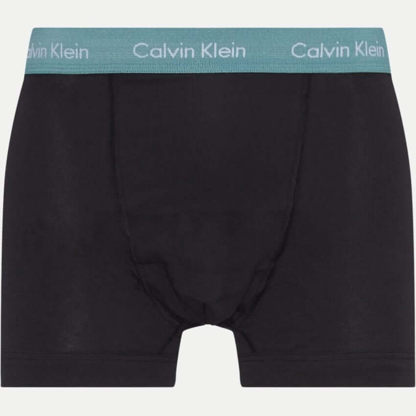 Calvin Klein 3 Pack Cotton Stretch Trunks -Black with Blue/Arona/Sageb Grn WBS