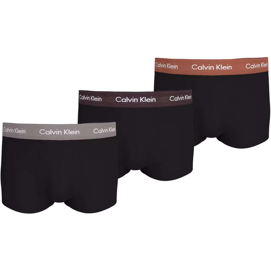 Calvin Klein 3 Pack Low Rise Trunks Cotton Stretch -Black - Rock Ridge, Fudge, Bruchetta WBS