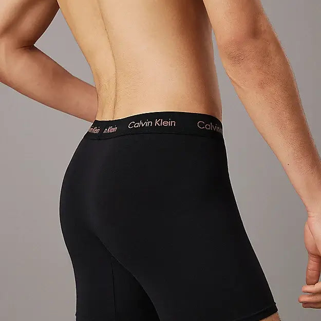 Calvin Klein 3 Pack Boxer Briefs Cotton Stretch - Black with Coloured Logos