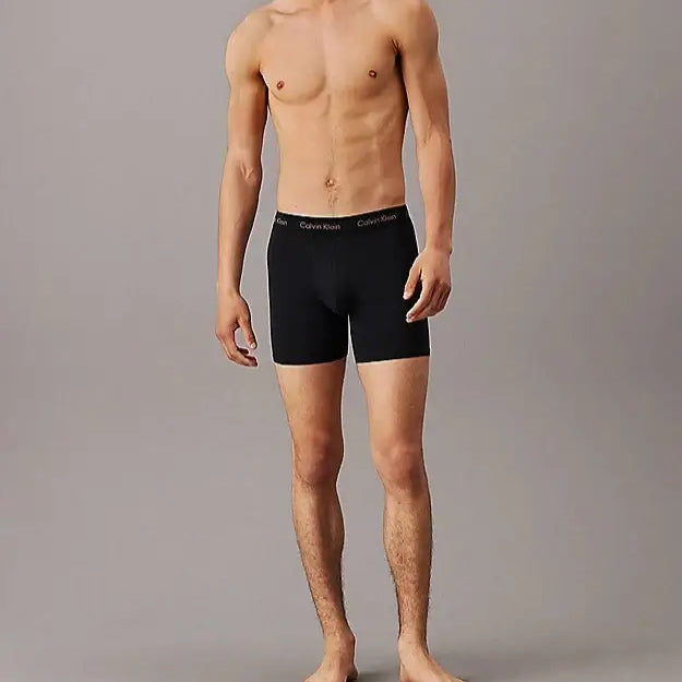 Calvin Klein 3 Pack Boxer Briefs Cotton Stretch - Black with Coloured Logos