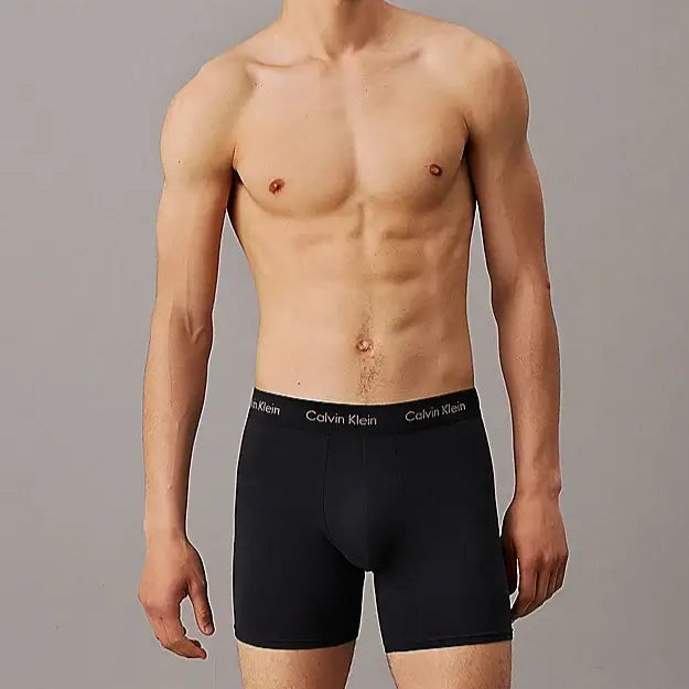 Calvin Klein 3 Pack Boxer Briefs Cotton Stretch - Black with Coloured Logos