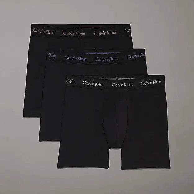 Calvin Klein 3 Pack Boxer Briefs Cotton Stretch - Black with Coloured Logos