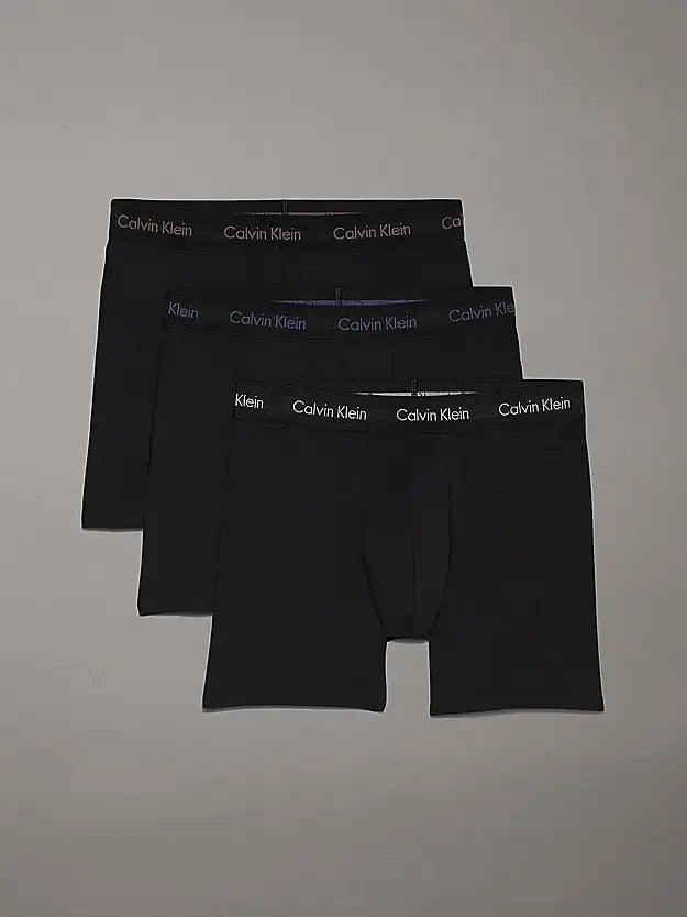 Calvin Klein 3 Pack Boxer Briefs Cotton Stretch - Black with Coloured Logos