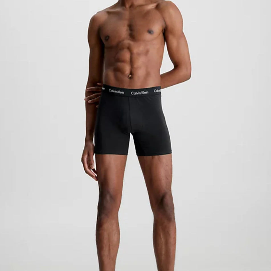 Calvin Klein 3 Pack Cotton Stretch Boxer Briefs - Black / Black, 000NB1770A