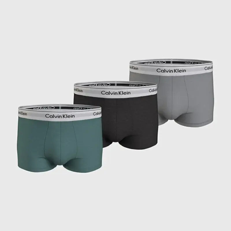 Calvin Klein 3 Pack Trunks Modern Cotton - Sagebush Green/Black/Griffin