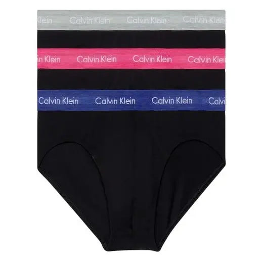 Calvin Klein 3 Pack Cotton Stretch Hip Briefs - Black Coloured Waistbands