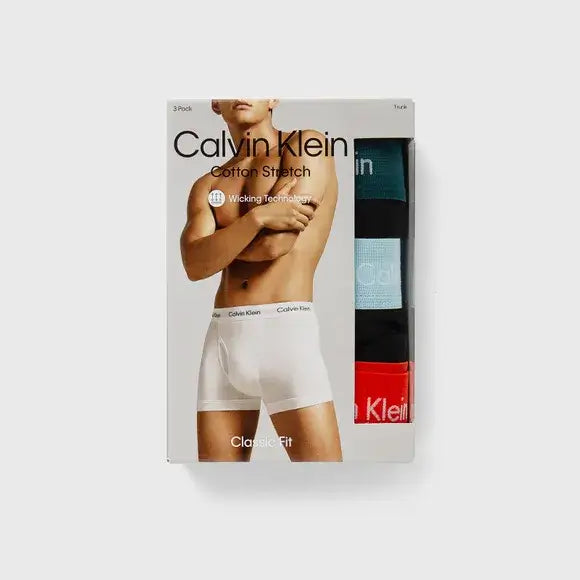 Calvin Klein 3 Pack Cotton Stretch Trunks, Black - Multi