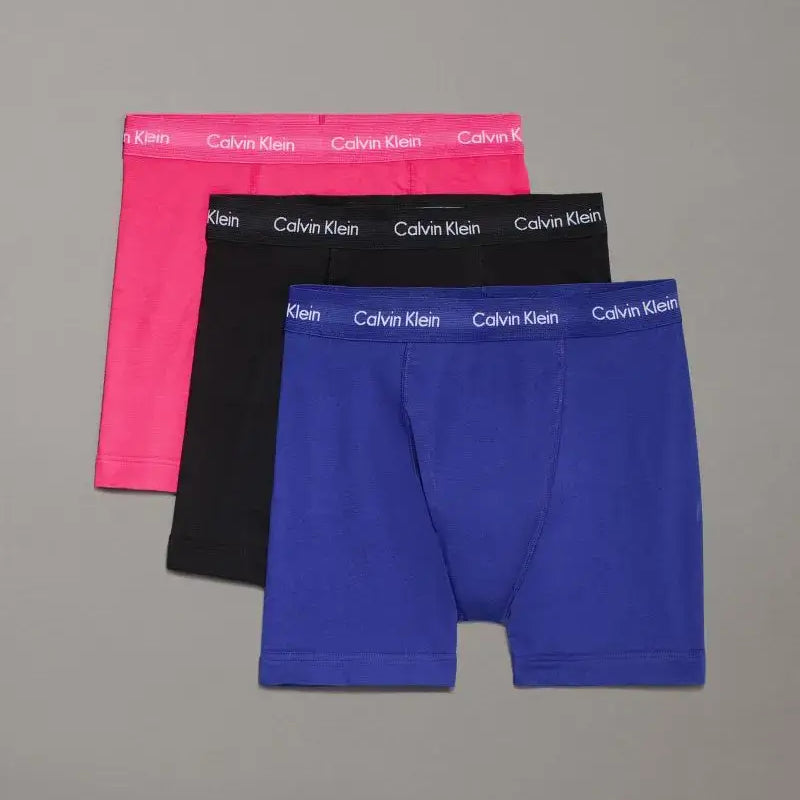 Calvin Klein 3 Pack Cotton Stretch Boxer Briefs Wicking, Wildflower/ Hideway Blue / Black