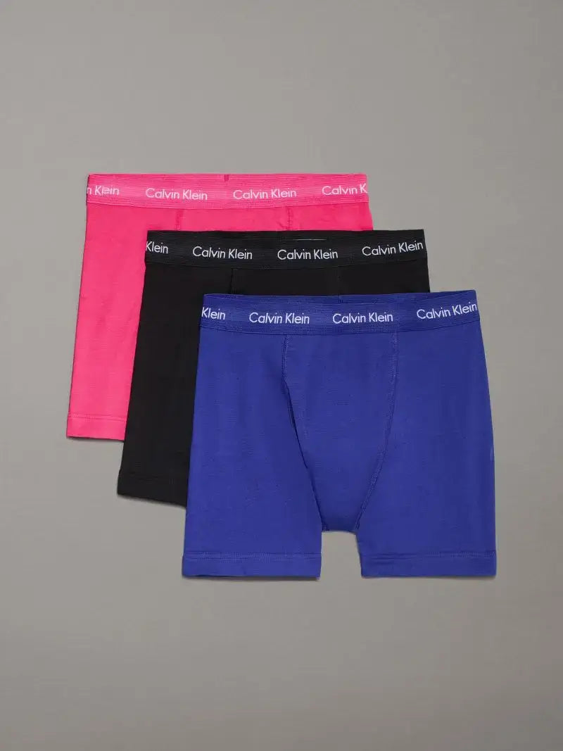 Calvin Klein 3 Pack Cotton Stretch Boxer Briefs Wicking, Wildflower/ Hideway Blue / Black