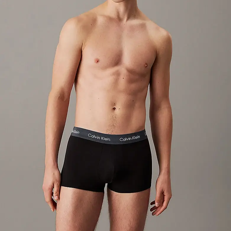 Calvin Klein 5 Pack Cotton Stretch - Low Rise Trunks, Black with Coloured Waistbands