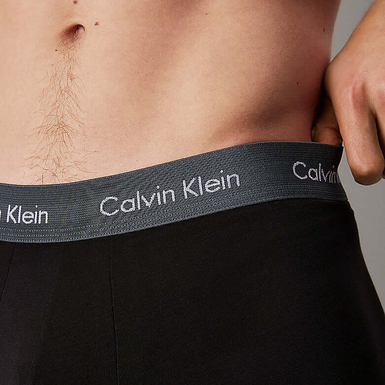 Calvin Klein 5 Pack Cotton Stretch - Low Rise Trunks, Black with Coloured Waistbands