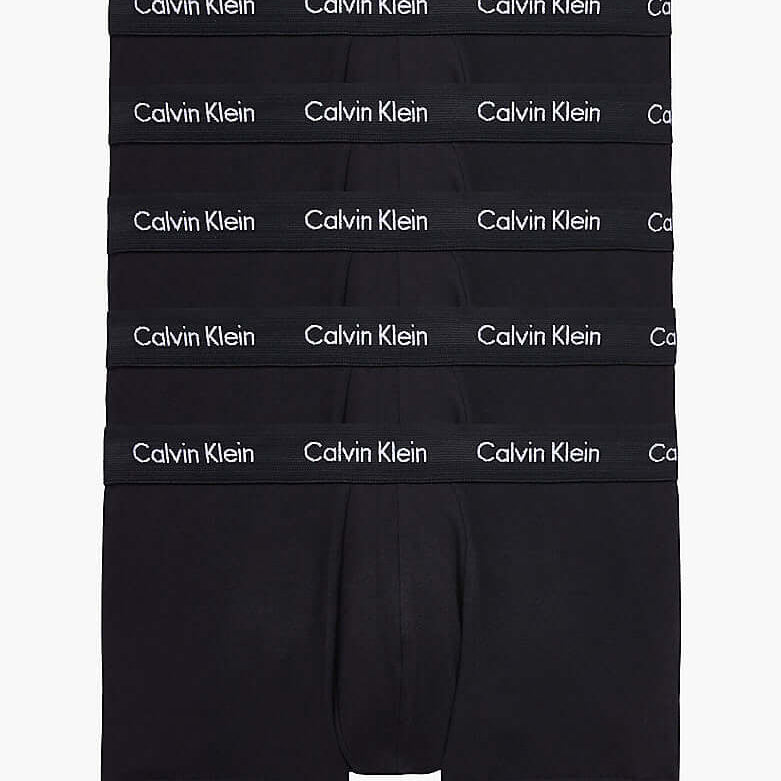 Calvin Klein 5 Pack Cotton Stretch - Low Rise Trunks ( Black / Black Waistband )