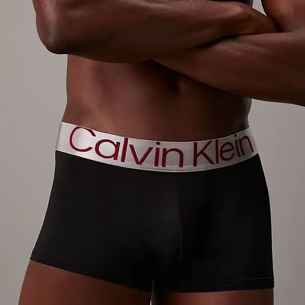 Calvin Klein 3 Pack Steel Micro Boxer Low Rise Trunks - Black / Red Logo