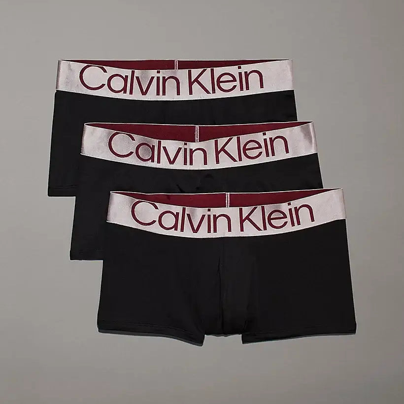Calvin Klein 3 Pack Steel Micro Boxer Low Rise Trunks - Black / Red Logo