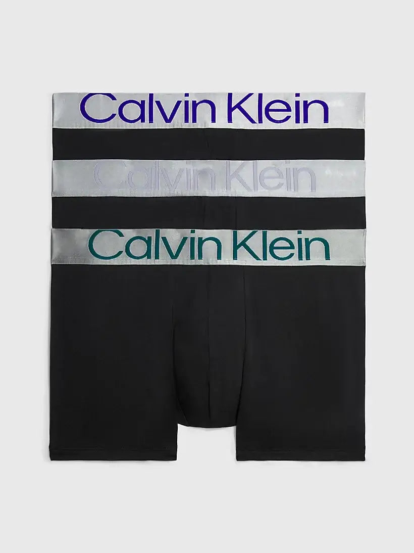 Calvin Klein 3 Pack Trunks - Steel Cotton - Black with Spct Blu