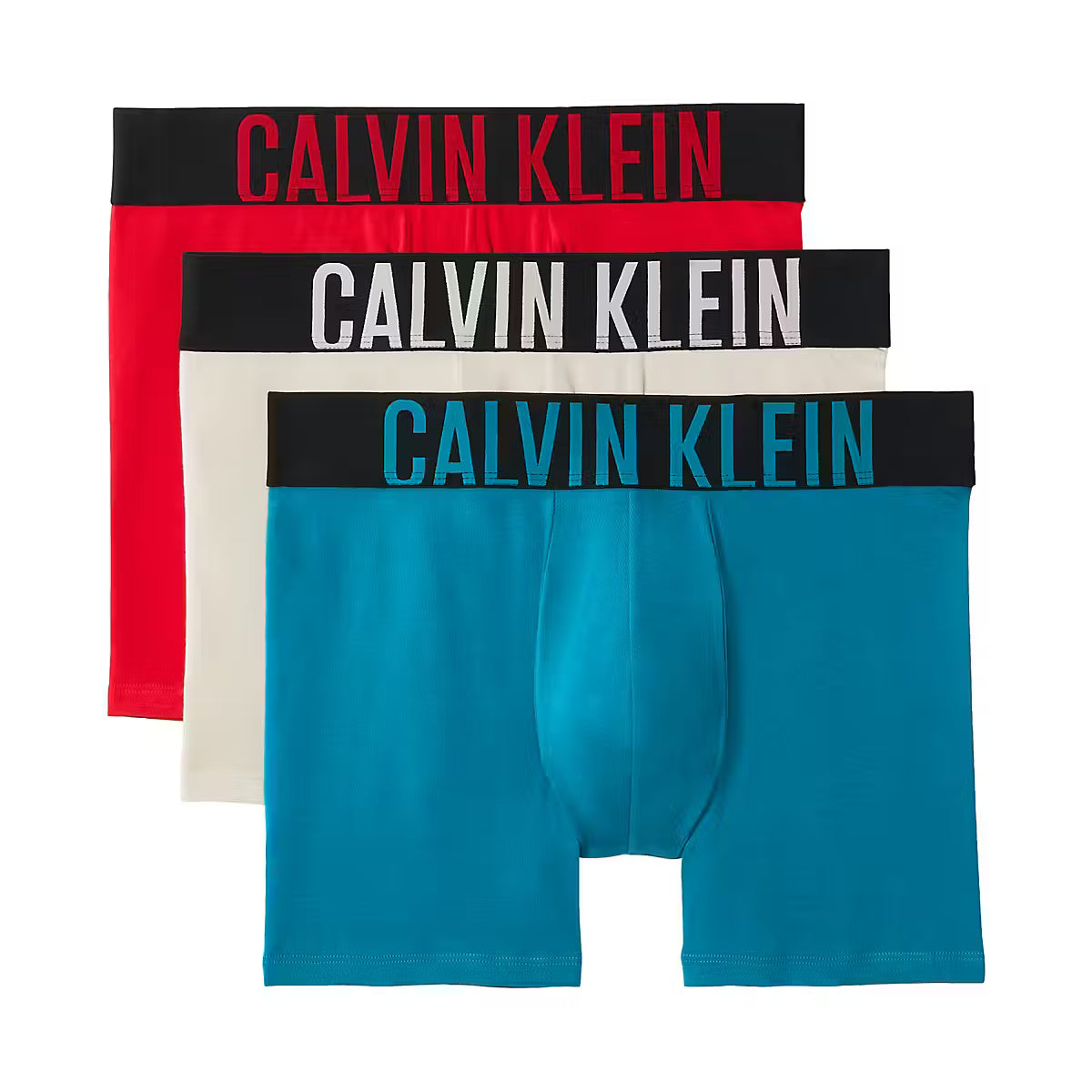 Calvin Klein Intense Power Cotton Stretch 3 Pack Boxer Briefs – ICM main pack front, red teal optic white