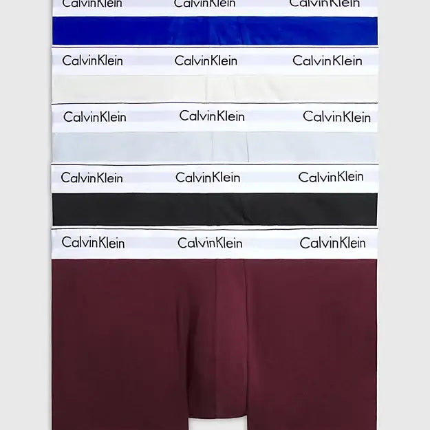 Calvin Klein 5 Pack Modern Cotton Low Rise Trunks - Blue/ White/Grey/Burgundy