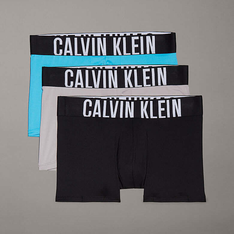 Calvin Klein Underwear 3 Pack Intense Microfibre Power Trunks - Black / Carnival Blue / Grey