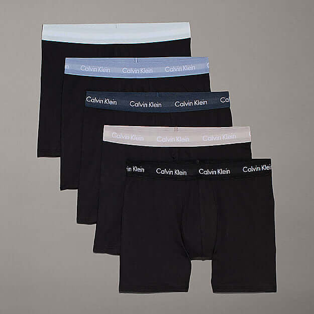 Calvin Klein 5 Pack Boxer Briefs Cotton Stretch - Black/Multi Colour Waistbands