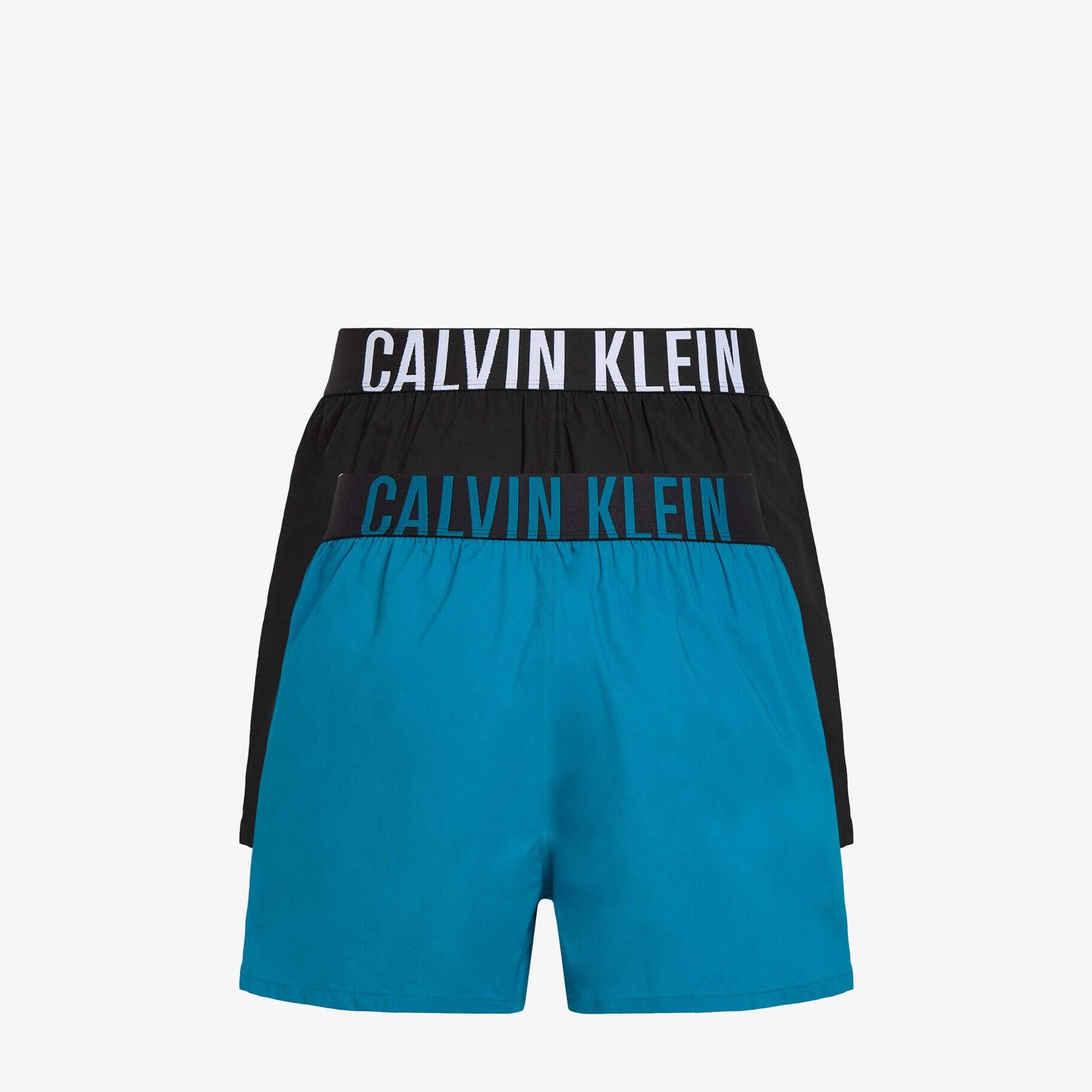 Calvin Klein 2 Pack Slim Fit Woven Boxers, Intense Power Black / Blue