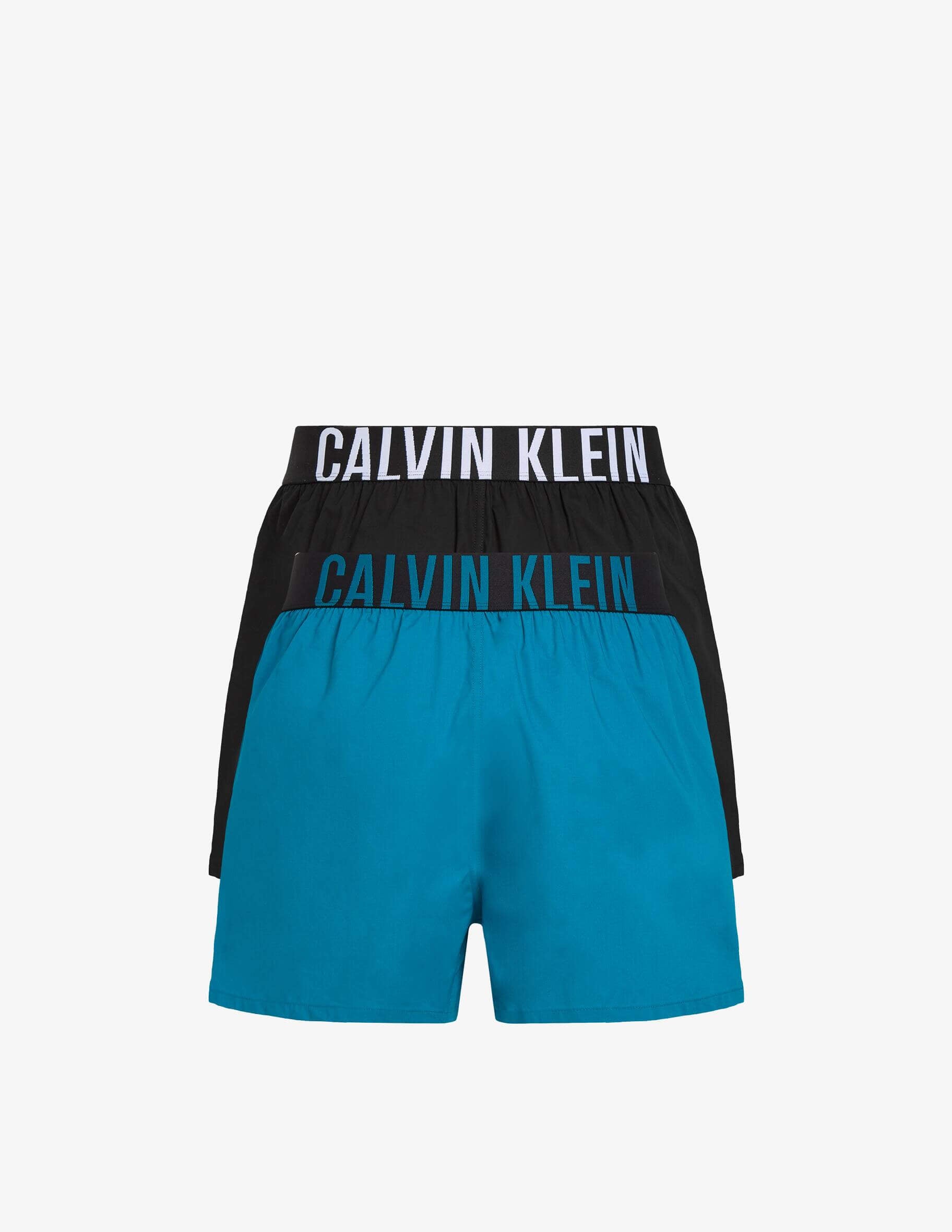 Calvin Klein 2 Pack Slim Fit Woven Boxers, Intense Power Black / Blue